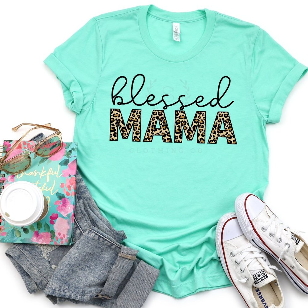 Leopard Print Blessed Mama Graphic Tee